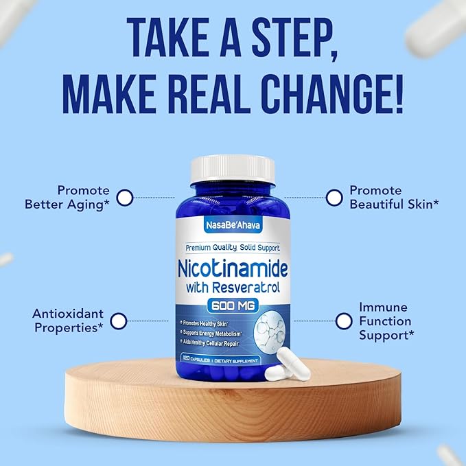 Resveratrol with Vitamin B3 Nicotinamide 500mg | NAD+ Precursor and Longevity Complex with Nicotinamide Form of Vitamin B3 Niacin Flush Free for Aging Skin Energy & Cellular Support (120 Day Supply)