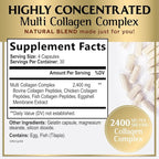 Multi Collagen Peptides for Women & Men - 2400mg per Serving - Best Hydrolyzed Collagen Complex with Type I, II, III, V, X - Hair, Skin, Nails & Joint Support Supplement - Bottled USA - 120 Capsules