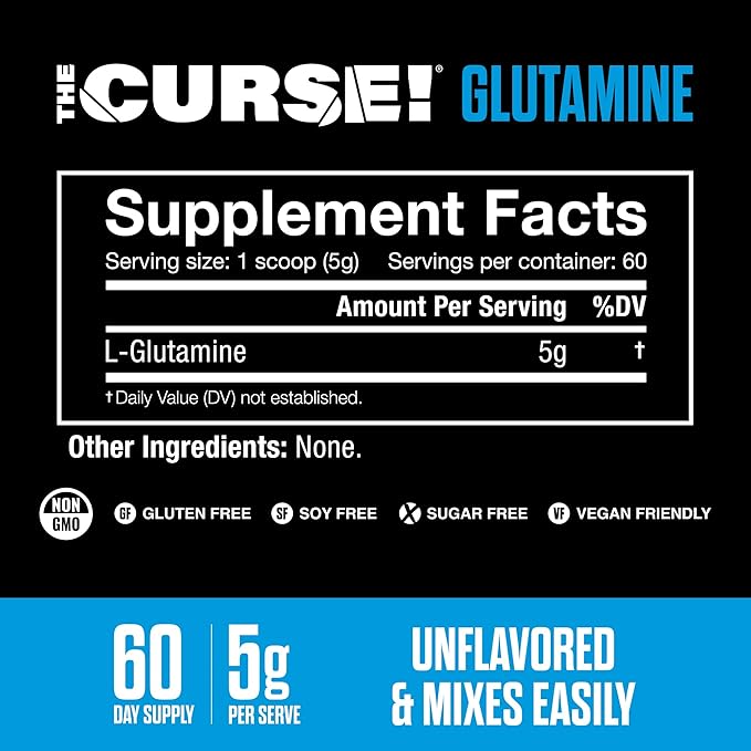 JNX SPORTS, The Curse! Glutamine, L-Glutamine Powder 5g - Support Muscle Recovery, Post Workout, 60 Servings, Unflavored