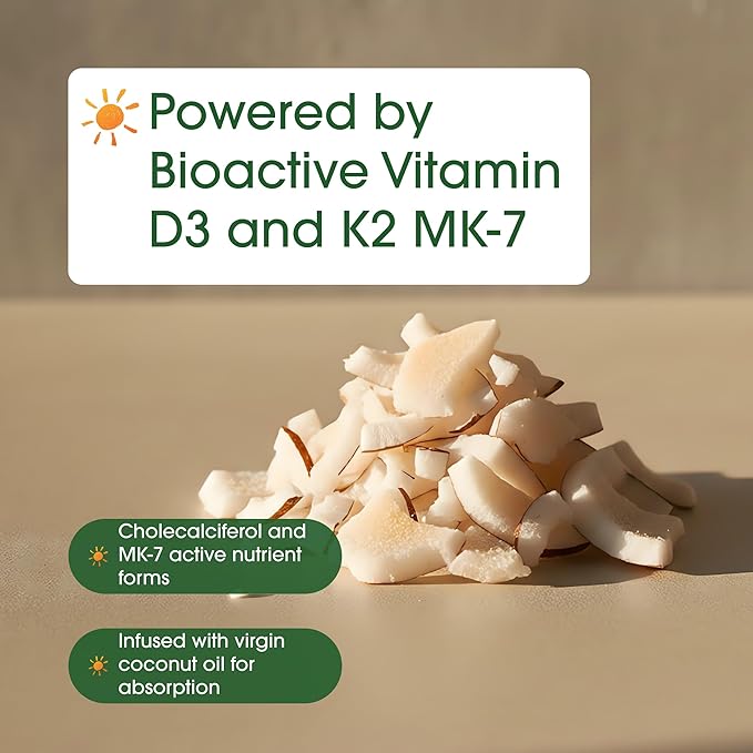 NatureBell Vitamin D3 K2-240 Softgels - 5,000 IU Vitamin D3 & 100mcg Vitamin K2 MK-7 - with Virgin Coconut Oil - Bone, Heart & Immune Health Support* - Duo-Ack Formula