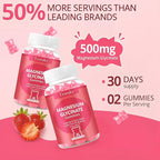 Magnesium Glycinate Gummies 500mg, Sugar-Free for Adults & Kids, Magnesium Gummy for Relaxation, Stress & Muscle Relief, Supports Bone & Nerve Health, Vegan, Pectin-Based, 60 Count, Strawberry Flavor
