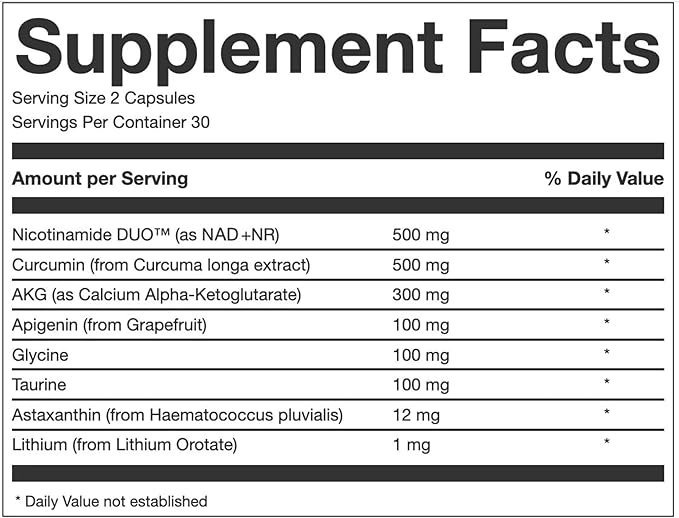 AEON Longevity Complex White, Supplement with Curcumin, NMN (Nicotinamide Mononucleotide), AKG, Glycine & Taurine, Supports Healthy Aging, Energy & Immune System, Vegan, 60 Capsules