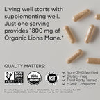 Sports Research® Organic Lion's Mane Mushroom Supplement 1800mg - Brain Health, Focus & Cognitive Supports - USDA Certified Organic · Non-GMO · Vegan - 90 Count Capsules