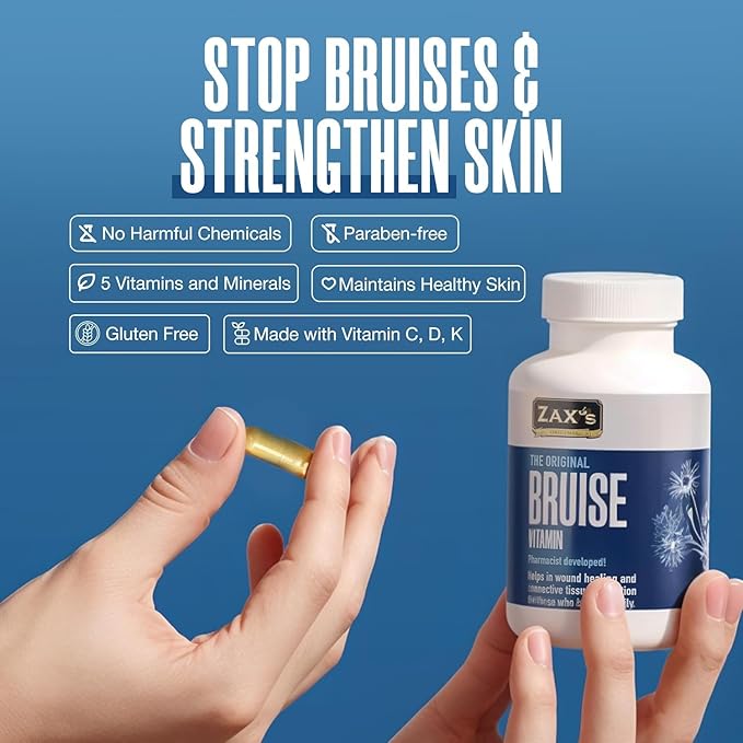 ZAX'S ORIGINAL Bruise Vitamin 2-Pack – Pharmacist-Developed Bruising Supplements, Potent Swelling & Bruise Reducer with Zinc, Vitamins K, D3, C, Citrus Bioflavonoids, 120 Caps, Pair with Arnica Cream