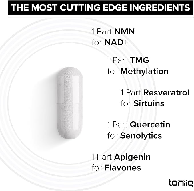 1500mg NMN Supplement with Resveratrol – High Potency Nicotinamide Mononucleotide 500mg with Trimethylglycine, Quercetin, Resveratrol & Apigenin – Pure NMN Capsules – Third-Party Tested – 30 Servings