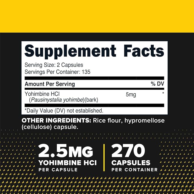 PrimaForce Yohimbine HCl 2.5mg, 270 Capsules - Premium Supplement, Boosts Performance, Zero Fillers, Non-GMO and Gluten Free