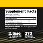 PrimaForce Yohimbine HCl 2.5mg, 270 Capsules - Premium Supplement, Boosts Performance, Zero Fillers, Non-GMO and Gluten Free