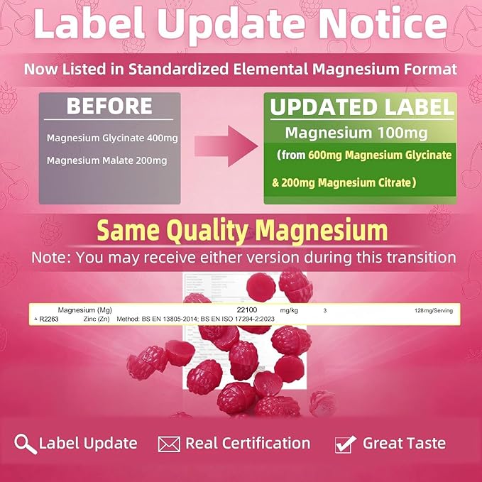 Magnesium Glycinate Gummies, Sugar Free Magnesium Supplement w/Ashwagandha, Zinc, Vegan Magnesium Glycinate Supplement for Adults - 120 Cherry Gummies