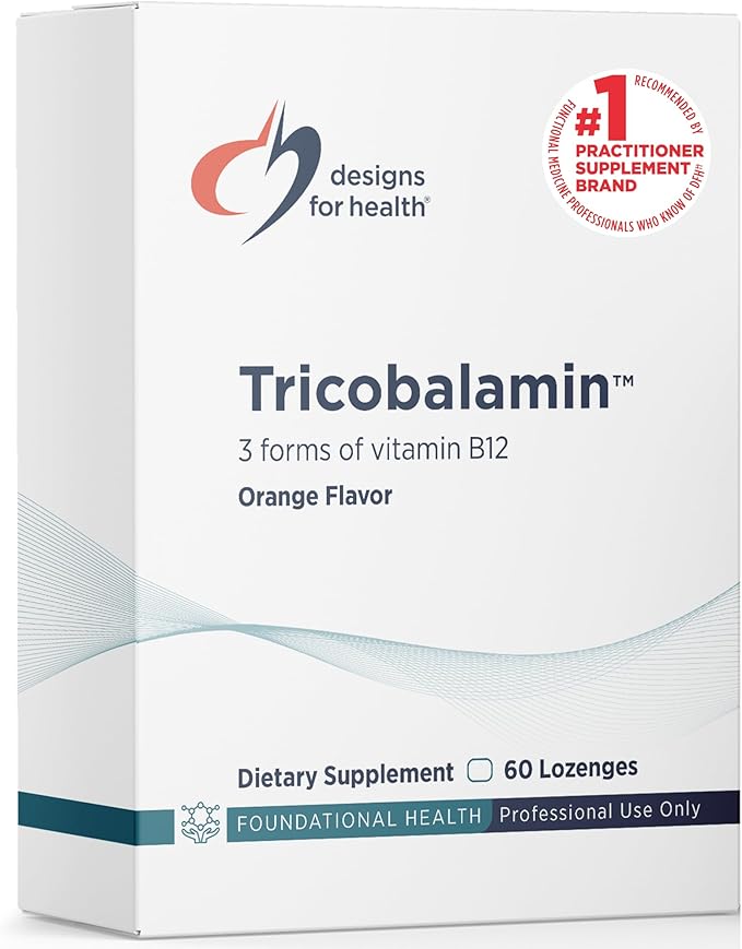 Designs for Health B12 Tricobalamin Lozenges - 3000mcg Triple B12 Quick Dissolve Tablets with Methylcobalamin, Adenosylcobalamin + Hydroxocobalamin - Natural Orange Flavor (60 Lozenges)