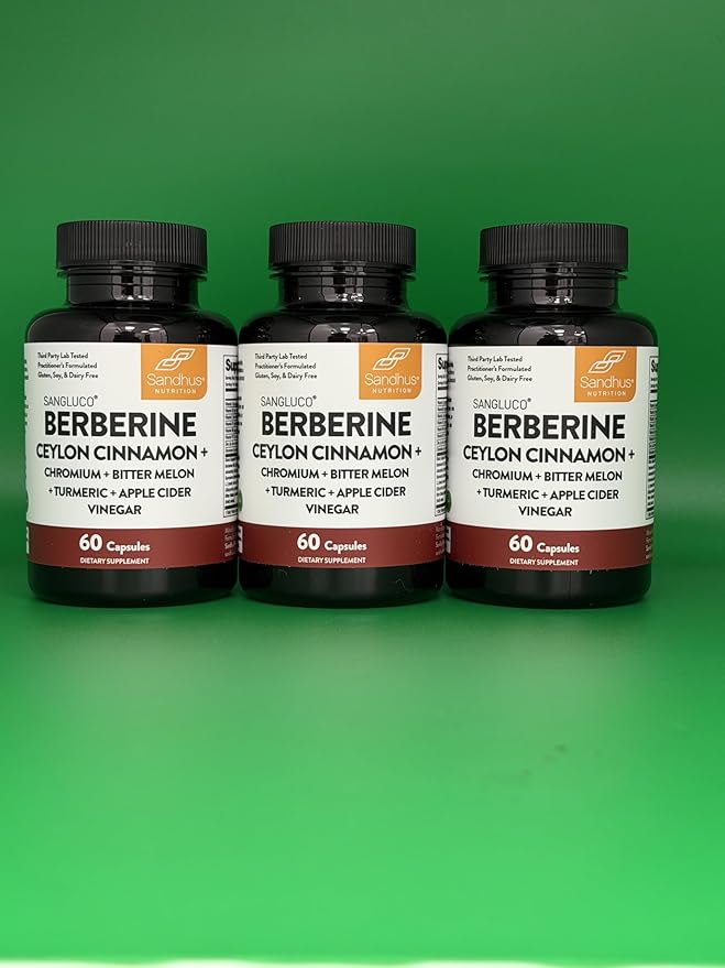 Sangluco Berberine Cinnamon Chromium Turmeric Apple Cider Vinegar Bitter Melon Supplement | Supports Healthy Levels Already Within Normal Range | 180 Capsules