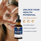 Bilberry Extract Supplement for Eye Health, 6-in-1 Herbal Formula Liquid Drops to Support Eye Strain, Dry Eyes, and Vision Health, Blend with Lutein Zeaxanthin & Eyebright Herb. 2oz