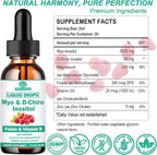 Myo Inositol & D-Chiro Inositol Supplement Liquid for Women- Ideal 40:1 Ratio Inositol Drops with MTHF Folate, Magnesium, Vitamin D, Supports Hormone Balance, Regular Cycles & Ovarian Health丨Vegan
