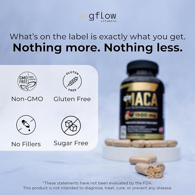 Organic Maca Root Capsules for Women & Men - Black, Red, Yellow Peruvian Maca Root Extract & Black Pepper - 120 Vegan Pills - Supports Energy, Performance & Mood | Made in USA