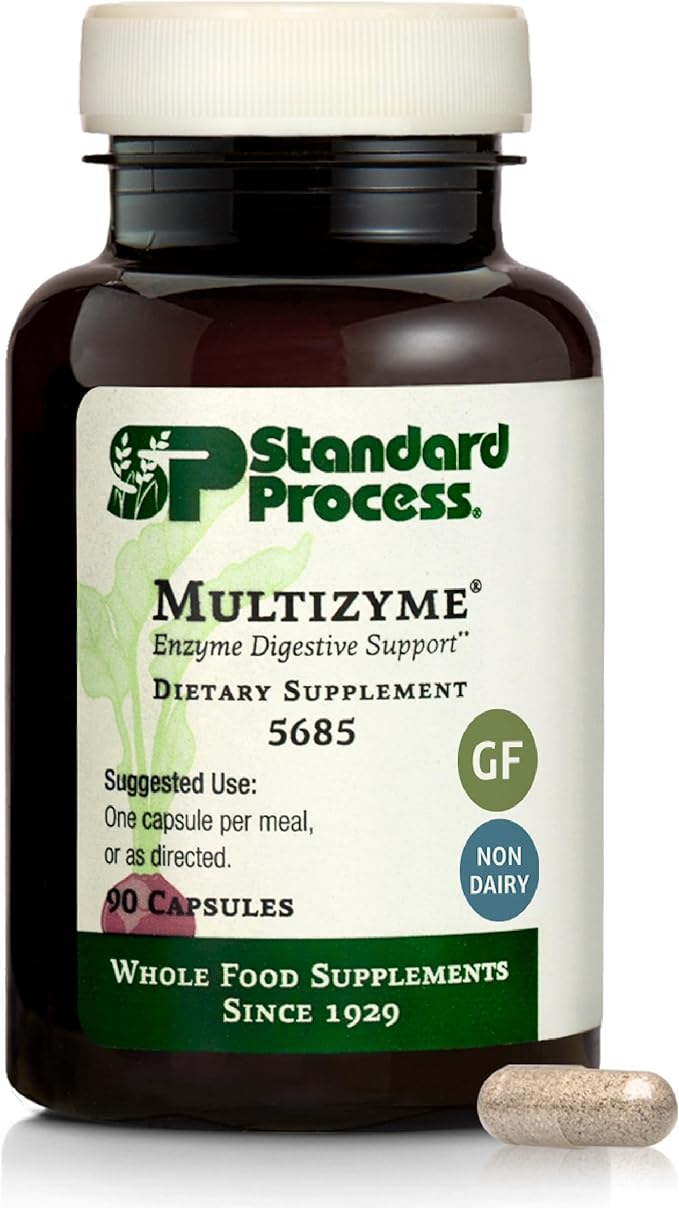 Standard Process Multizyme - Pancreatic Enzyme Supplement to Support the Breakdown of Proteins, Carbohydrates & Fats - Digestive Support - Gluten-Free, Non-Dairy & Non-Soy - 90 Capsules (90 Servings)