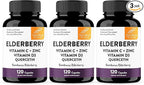 Elderberry Vitamin C and Zinc Capsules for Adults | 360 Count with Quercetin & Vitamin D3 | 6-in-1 Immune Support Supplement Pills | Sambucus Black Elderberry Natural Immunity Vitamins | Made in USA