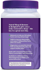 Natrol Sleep + Restore Magnesium Glycinate Blend Gummies with Melatonin 5mg - Calm Magnesium with GABA, Botanical Blend, Cherry Flavor, 60 Gummies