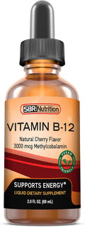 SBR Nutrition Vitamin B12 Sublingual Liquid Drops - Methylcobalamin, VIT B 12 Supports Energy, Max Absorption, 3000mcg Per Serving, 60 Servings, Non-GMO, Vegan Friendly, Manufactured in The USA