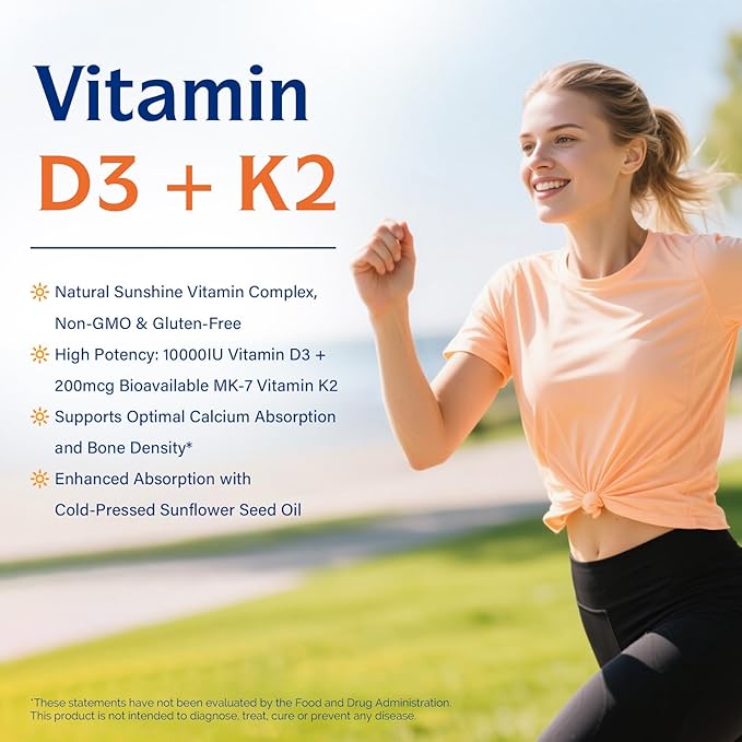 Innate Vitality Vitamin D3 K2 Supplement, High Potency Vitamin D3 10000 IU & Vitamin K2 (MK-7) 200 mcg, Supports Bone, Teeth, Heart & Immune Health, Non-GMO, Gluten Free, 60 Softgels