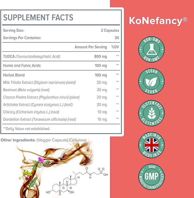 KoNefancy TUDCA Liver Supplements 1000 mg-Bile Salts for Liver Detox-Milk Thistle Herbal Blend with Fulvic and Humic Acid for Liver,Digestive Health,120 Vegan Capsules