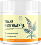 Trans-Resveratrol Powder Supplement with Red Wine Extract, Quercetin, Pterostilbene & NAD, 4.23 OZ, 30-Day Supply