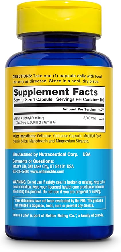 Nature's Life Vitamin A 10,000 IU | 100 ct (Pack of 2)