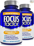 Focus Factor Adults Brain and Vision Supplement, 120 Count - Eye Vitamin, Mineral Supplement & Complete Multivitamin w/Lutein & Zeaxanthin – Brain Supplement for Focus, Concentration, Memory