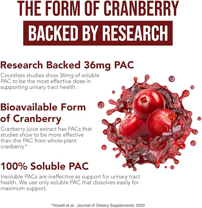 CranEaze®: Cranberry Juice Extract Plus D-Mannose – 36 mg PAC, 100% Soluble PAC - Supports Urinary Tract Health – Most Effective Cranberry Pills for Women, UTI Cranberry Supplement - 60 Capsules