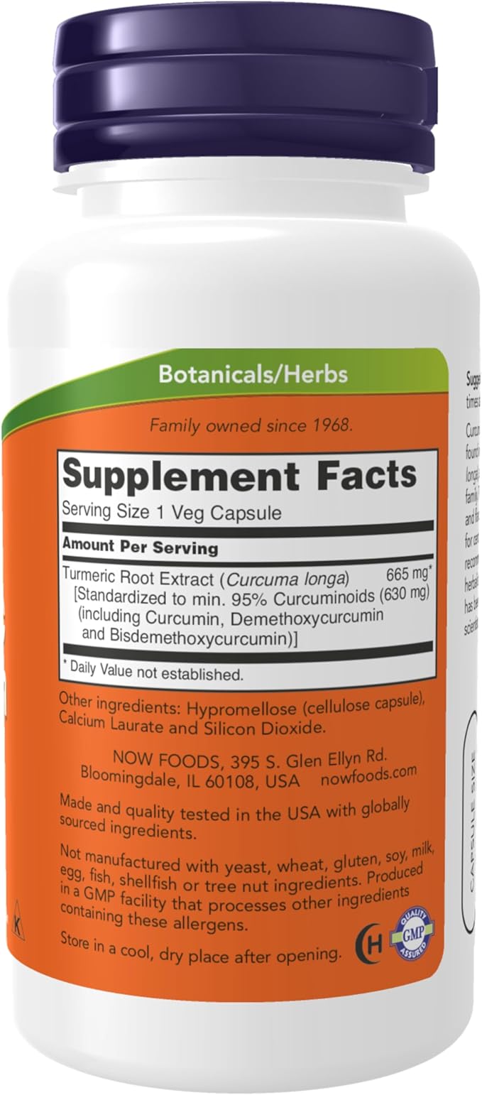 NOW Foods Supplements, Turmeric Curcumin, Derived from Turmeric Root Extract, 95% Curcuminoids, Herbal Supplement, 60 Veg Capsules