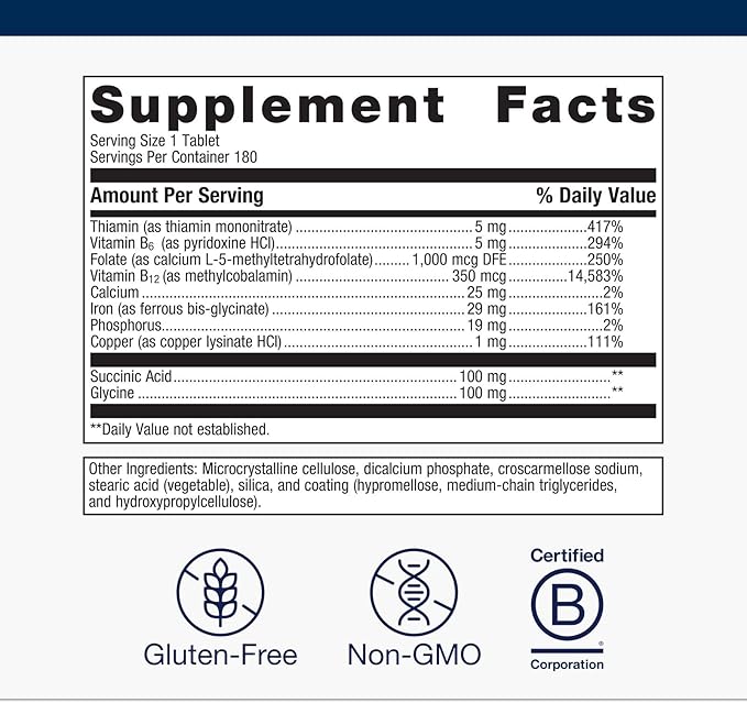 Metagenics Hemagenics Iron Supplement with B12, B6 & Folate Supports Red Blood Cell Formation, Energy & Immune Health* Non-Constipating, Non-GMO, Gluten-Free, Vegetarian - 180 Tablets