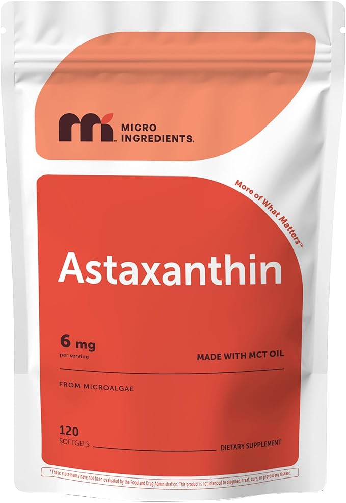 Micro Ingredients Astaxanthin 6mg with MCT Oil, 120 Softgels | Premium Astaxanthin Antioxidant Supplements* | Fresh Microalgae Source | Triple Strength, Non-GMO, Gluten Free, No Soy