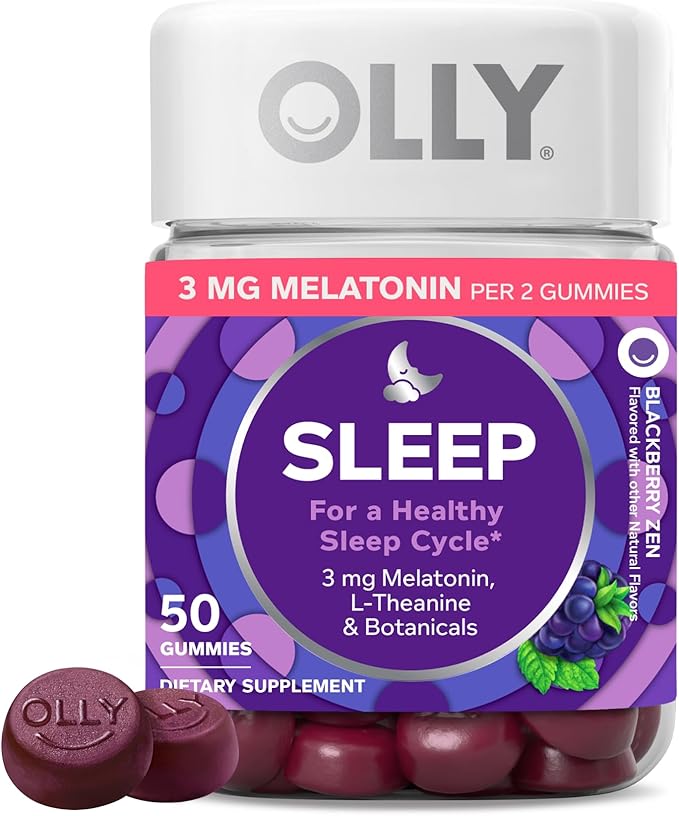 OLLY Restful Sleep Gummy Supplement with Melatonin & L-Theanine Chamomile, Blackberry Zen, 50 Gummies (25 Day Supply) Supports a Healthy Sleep Cycle* (Packaging May Vary)