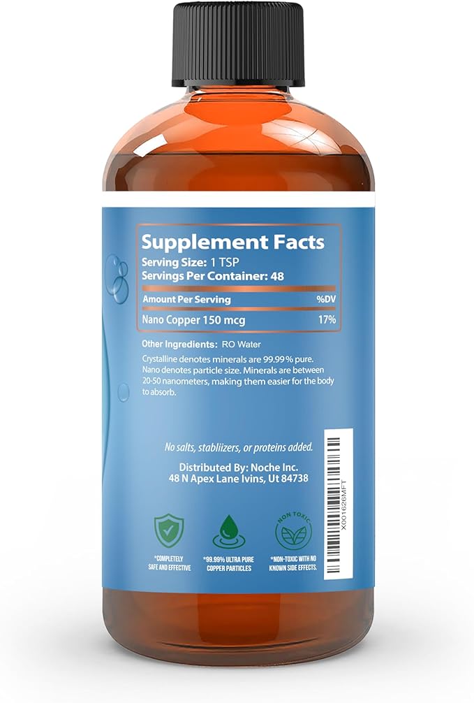 NutriNoche Liquid Colloidal Copper Supplement | 99.99% Ultra Pure Crystalline Nano Copper Particles | 30 ppm