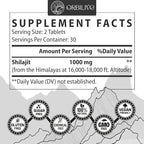 Shilajit Tablets 1000 MG, 100% Himalayan Organic, Shilajit Supplement Rich in Fulvic Acid & 85+ Trace Minerals for Men and Women, Energy & Immune System, 60 Count