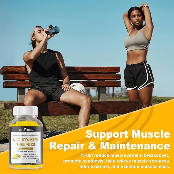 2 Pack L-Glutamine Gummies 1000mg, Glutamine Supplement for Women & Men, with BCAAs, Magnesium & NAC, Support Gut, Muscle Health & Immunity, Vegan, Non-GMO, Gluten Free, Keto Friendly, 120 Count