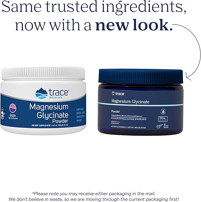 Trace Minerals Magnesium Glycinate Powder - Daily Magnesium Powder for Sleep Support - Calming Bedtime Drink - Natural & Gentle - Grape - 180g (60 Servings)
