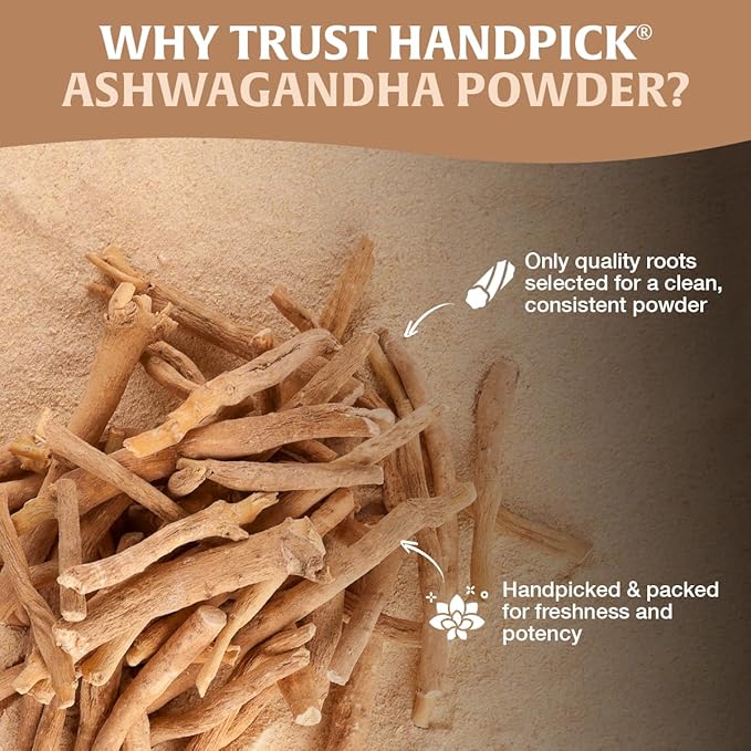 HANDPICK Ashwagandha Root Powder (397g/14oz) No Fillers, No Additives | Finest Grade A Root Powder - Withania Somnifera | Non-GMO & Raw from India