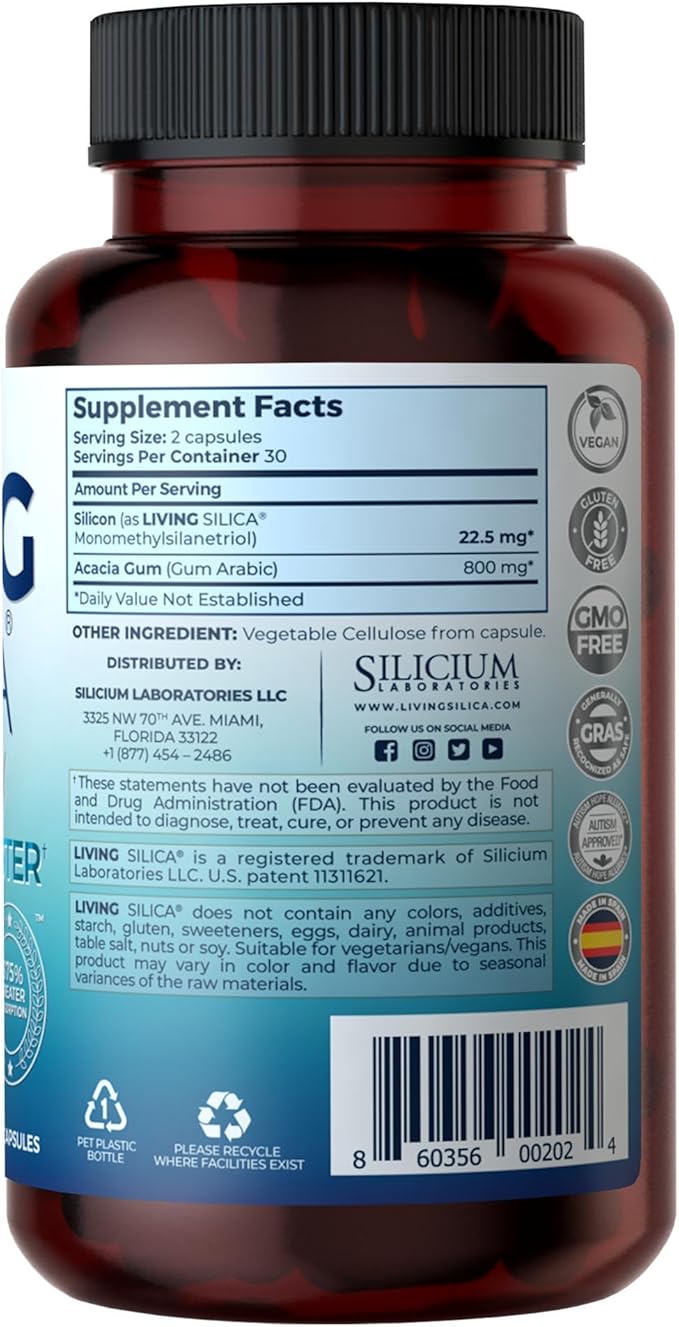Living Silica ORGONO Mineral-Based Collagen Booster Capsules | Silica-Based | Supports Collagen & Elastin for Joint & Bone Support, Glowing Skin, Strong Hair & Nails | 60 Capsules