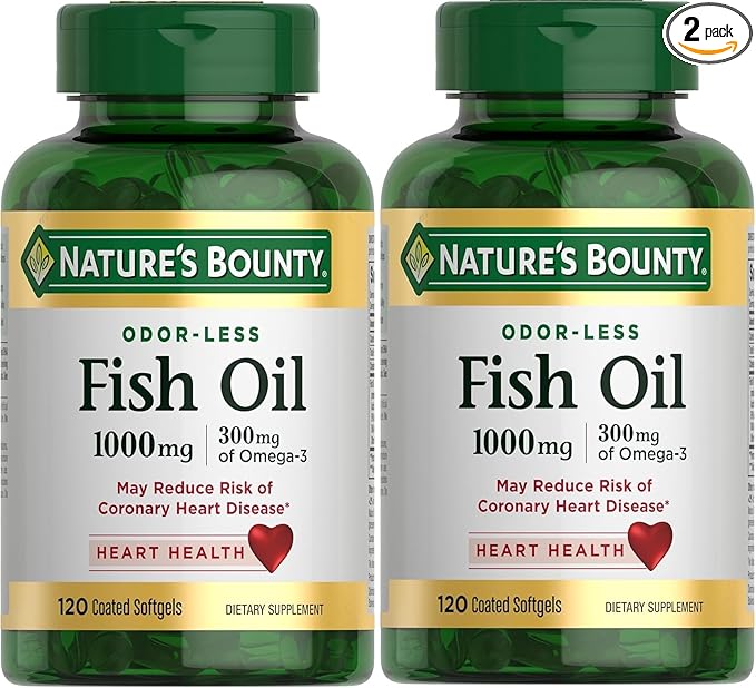 Nature's Bounty 300 mg Omega-3 Fish Oil 1000 mg Softgels 120 Coated Soft Gels (Pack of 2)
