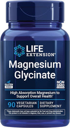 Life Extension Magnesium Glycinate, Heart Health, Bone Health, Nerve and Muscle Support, Highly absorbable, Gluten-Free, Non-GMO, Vegetarian, 90 Capsules