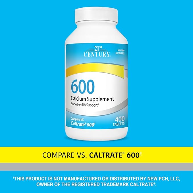 21st Century Calcium 600 mg Supplement (400 Tablets), Vegan-Friendly Bone Strength Calcium Supplement, Non-GMO & Gluten-Free Calcium Carbonate, No Artificial Flavors, Suitable for Men & Women