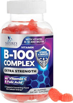 Vitamin B Complex Gummies - Extra Strength Super B Vitamin Gummy with Vitamin C For Immune Support - Energy Support Supplements with Folic Acid, Niacin, B6, B12 & Biotin for Men & Women - 60 Gummies