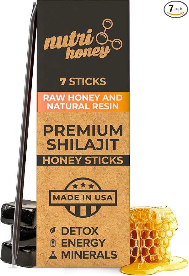NATURAL SHILAJIT Honey Sticks - Shilajit Resin with Raw Honey, Fulvic Acid & Trace Minerals, Plant Based Nutrients for Energy, Immune Support & Vitality - 7 Shilajit Sticks