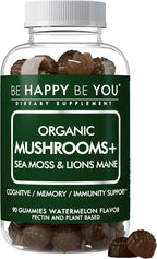 Organic Mushroom Sea Moss Gummies – Lion’s Mane, Reishi, Chaga, Cordyceps, Coriolus & Irish Moss – Cognitive & Immune Support – Vegan, Gelatin-Free, Pectin-Based – Watermelon – 90 Ct