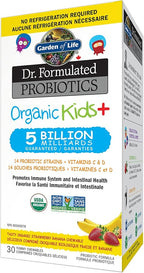 Garden of Life Dr. Formulated Probiotics Organic Kids+-Digestive Health Support-Prebiotic Fiber&Vitamins C&D-Supports Immune Function-Shelf Stable-Strawberry Banana,30 Yummy Chewables,(Pack of 2)