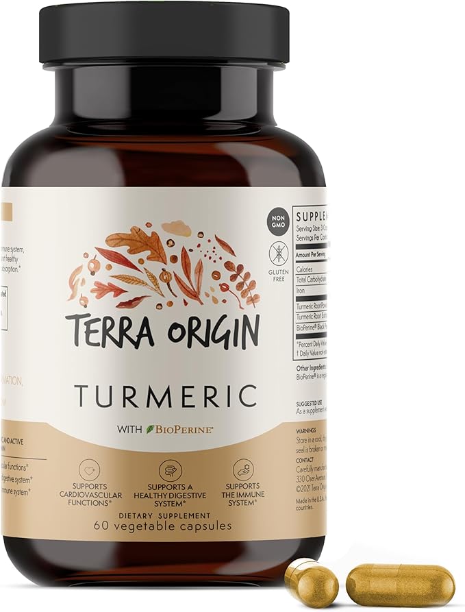 TERRA ORIGIN Turmeric with BioPerine, 60 Vegetable Capsules