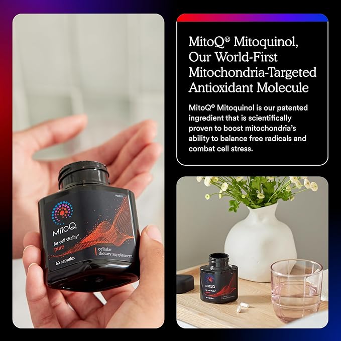 MitoQ Pure Advanced Mitochondria Supplement Superior Bioavailability to CoQ10 | Reduces Free Radical Damage for Healthy Aging, Metabolism, Heart Health, Energy, Strength & Mobility