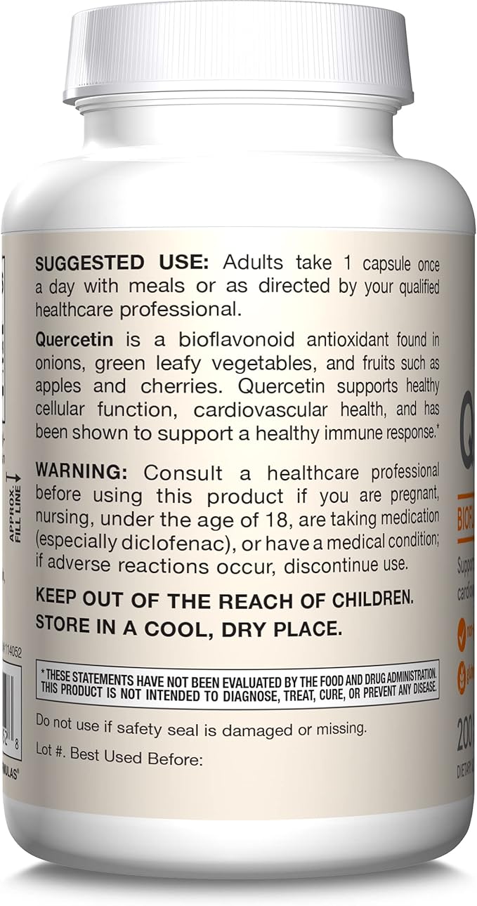 Jarrow Formulas Quercetin 500mg Capsules - 200 Veggie Caps - Supports Antioxidant Status, Cardiovascular Health & Immune Health - 200 Servings