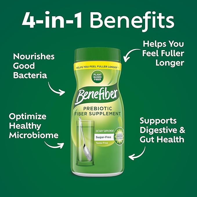 Benefiber Daily Prebiotic Fiber Supplement Powder for Digestive Health, Unflavored -124 Teaspoons (8.7 Ounces)