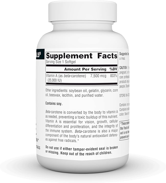 Source Naturals Beta Carotene 25000 iu Antioxidant Protection - Converted by Body to Vitamin A - 250 Softgels