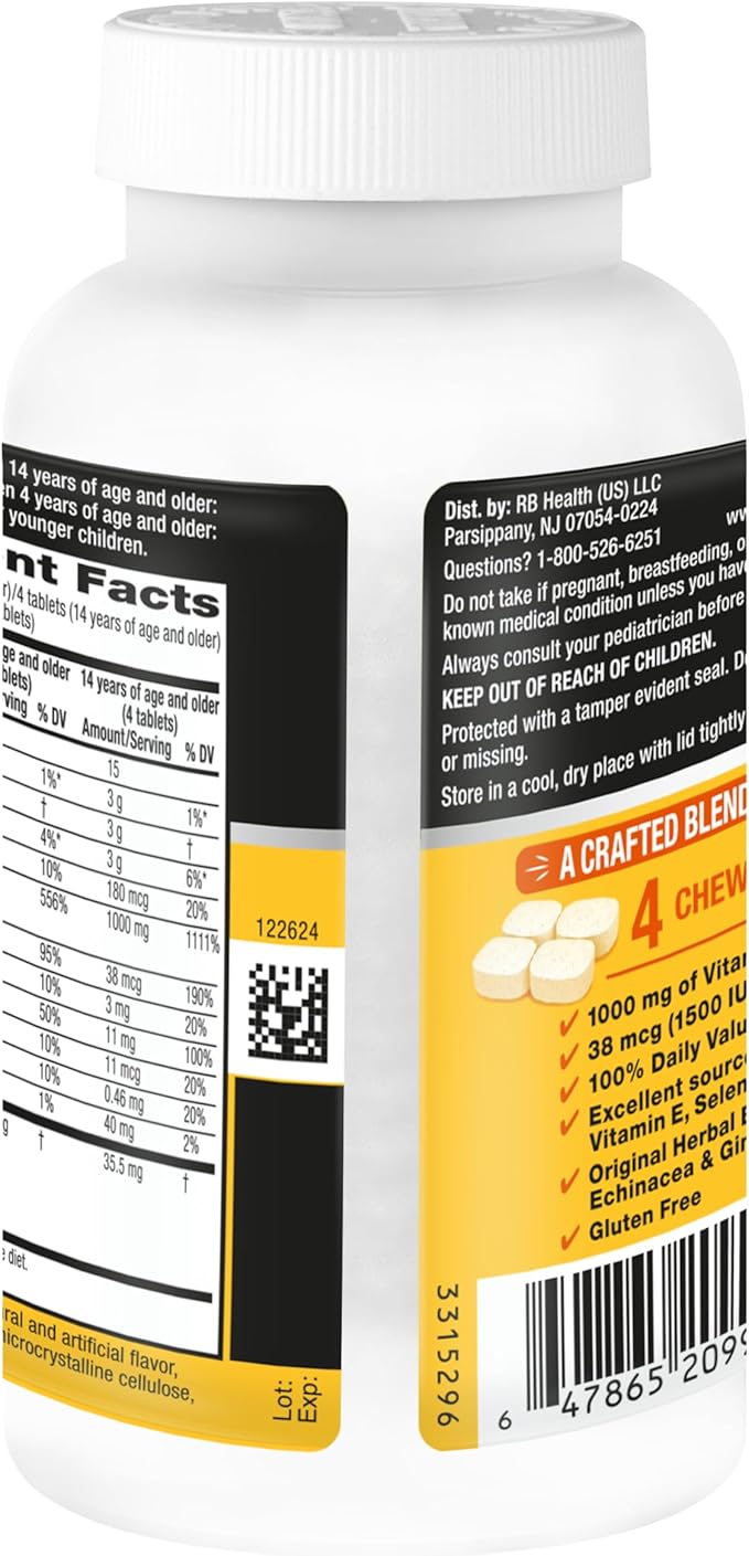 Airborne 1000mg Vitamin C + Zinc Immune Support Supplement Chewable Tablets, Citrus Flavor with Powerful Antioxidants Vitamins A C & E, 116 Chewable Tablets (2 Pack)